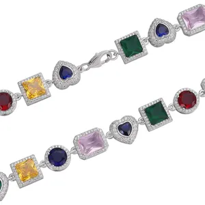 Shining Star Jewelry Mixed Gemstone Tennis Chain Colored Necklace For Women thumbnail-5