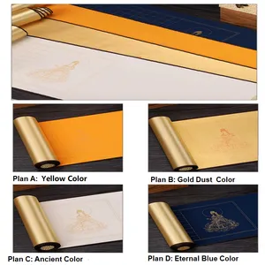 Xuan Paper Calligraphy Hand Scroll Yellow Gold Dust Ancient Eternal Blue Color Song Brocade Box Set for Writing < The Heart of Sutra > thumbnail-3
