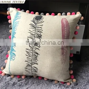 Leaf Printed Pillow With Pomp Around 4 Side thumbnail-3