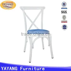 Popular Metal Iron PU Leather Seat Straw Cross Back Chair Stacking in Dining Chairs thumbnail-1
