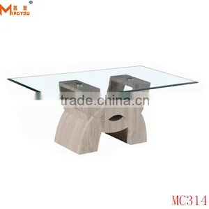 Modern Wood Base Glass Top Table Coffee thumbnail-1