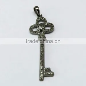 925 Sterling Silver Diamond Key Pendant, Silver Jewellery India, Handmade Silver Jewellery thumbnail-3
