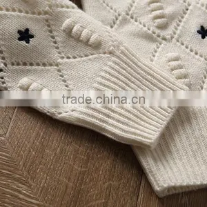 Cashmere Sweater Crew Neck Long Sleeve Pullover With Pointelle and Embroidery Details thumbnail-3