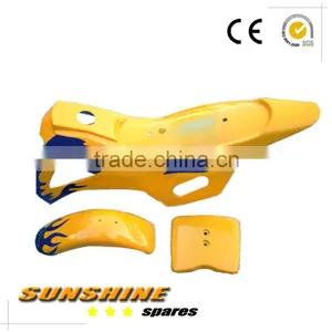Mini Dirt Bike Plastics / Fairings Kit. Yellow With Blue Flames thumbnail-1