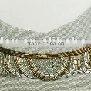Handmade Beaded Collar, Beaded Sequined Trimming thumbnail-1