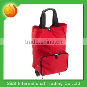 Solid Red Foldable Wheeled Portable Large Capacity Shopping Bag thumbnail-1
