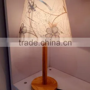 Simple Small Wood Table With Line Lamp Shade, Gift Lamp for Girl thumbnail-1