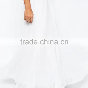 Fashion Custom Designs Summer White Pleated Long Maxi Skirt For Women China Manufacture thumbnail-4