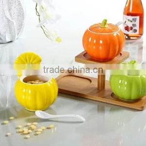 NEW Decorative Fruit and Vegetable Shaped Ceramic Spice Jar With Wooden Shelf thumbnail-3