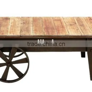 SMALL INDUSTRIAL COFFEE TABLE , UNIQUE COFFEE TABLE WITH WHEELS thumbnail-1