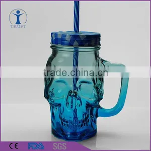 Machine Made Skull Mason Jar With Lid and Straw Quality Choice thumbnail-5