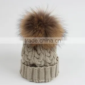2015 New Designed Women Raccoon Fur Ball Twist Wool Hat Ladies Fashion Winter Knitted Warm Hats thumbnail-3