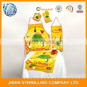 Cooking Apron Gloves Towel Heat Insulation Pad Cotton Bib Apron Set thumbnail-5