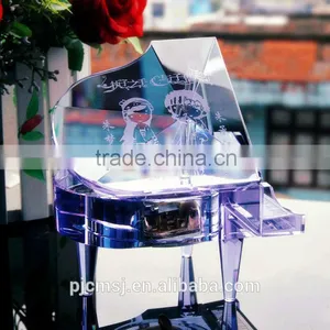 Crystal Glass Piano Music Box Wedding Decoration Christmas Gift 3d Laser Engrave thumbnail-5