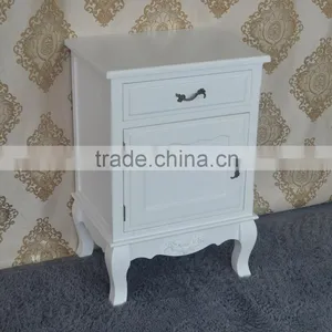 French Cottage Style Matt White Color Paulownia Wood Nightstand With Drawer thumbnail-1
