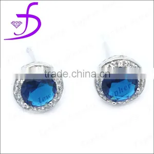 925 Sterling Silver White CZ and Faceted Sapphire Crystal Stud Earrings thumbnail-1