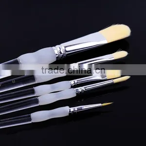 Wholesale Price Professional Acrylic Handle Natural Filbret Bristle Hair Oil Painting Brush Art Paint Brushes Set 5 Piece thumbnail-4