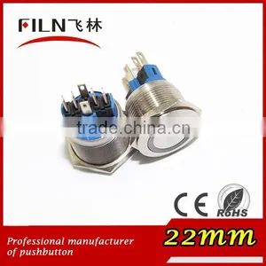 22mm Flat Round Stainless Steel 6v White Blue Red Green 3v 5v 6v Led Light Illuminated Push Button Switch With Pilot Light thumbnail-5