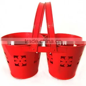 Double Shaped Small Hanging Metal Twin Flower Pail for Twin Kis thumbnail-1