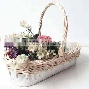 100%Handmade Wicker Plastic Lined Plant Basket Wicker Fruit Storage Basket thumbnail-1