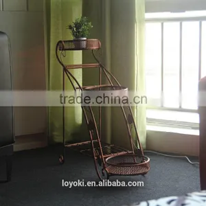 New Design Iron Home Garden Flower Pot Stand Decorate Vintage Bronze Style Shelf Holder 3 Plant Pot Stand thumbnail-2