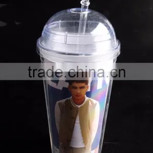 16 Oz Plastic Clear Dome Lid Double Wall Tumbler With Straw thumbnail-4