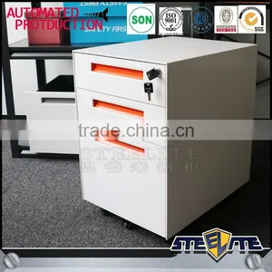 Lockable White and Orange Color Steel File Cabinet Price 3 Drawers Mobile Cabinet thumbnail-2
