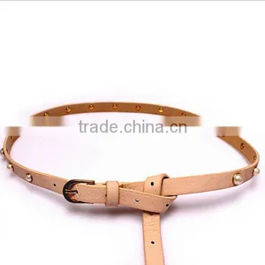 Fashion Pearls Decorated Pin Buckle Sex Girl Thin PU Waist Belt thumbnail-4