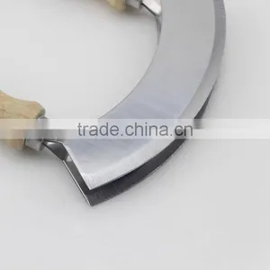 Wooden Handle Stainless Steel Double Blade Cheese Cutter Mincing Knife Mezzaluna Chopper thumbnail-3