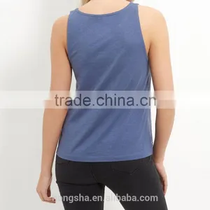 2016 Fashion Summer Blue Embroidered Trim Sleeveless Top HST8042 thumbnail-4
