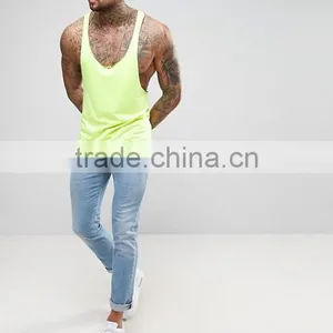 Best Price New Design Summer Cool Custom Hi Vis Yellow Color Gym Wear Comfortable 100% Cotton Fashion Men's Sport Tank Vest thumbnail-4