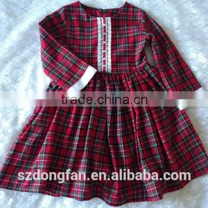 Baby Girls Winter Long Sleeve Vintage Plaid Christmas Lace Dress Red Classic Dress thumbnail-2