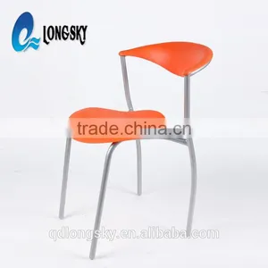 LS-4026A Plastic Blue Dining Chair Hotel Furniture Manufacturer in China Best Selling Iron Frame Blue Plastic Chair With Armrest thumbnail-3