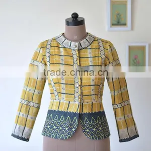 Handmade Vintage Kantha Boho Jacket in One of a Kind Yellowish Print ~ Small thumbnail-1