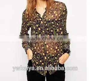 Slim Fit Leopard Style Sexy Chiffin Women Blouse Wholesale thumbnail-1
