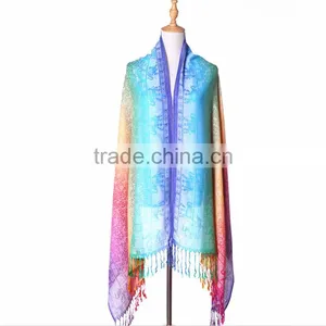 High Quality Rainbow Hajib Paisley Jacquard Pashmina Scarf Shawl thumbnail-6