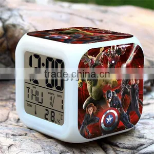 Hot Selling Digital Clocks for Kids Superhero Green-man Alarm Clock Colorful LED Clocks for Sale thumbnail-3