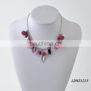 Pompom Metal Chain Leaf Loopy Circles Necklaces thumbnail-2