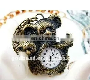 W92wholesale Antique Brass Bronze Pocket Watch Chain Charm Pendant Watch Necklace Nickel Free Lead Free thumbnail-1