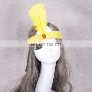 Ostrich Feather Headdress Feathers With Sequins Indian Head Band thumbnail-3