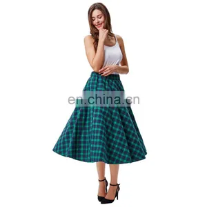 Kate Kasin Occident Women Fashion Grid Pattern Plaid Cotton A-Line Skirt KK000633-1 thumbnail-3