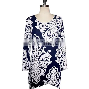 Long Sleeves Plus Size White Floral Print Tunic For Old Women thumbnail-3