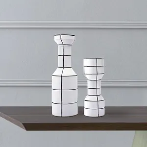 Nordic Modern Simple Creative Fashion White Black Stripe Ceramic Vase For Living Room Decor thumbnail-1