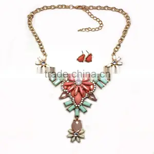 Fashion Necklace And Earring Set Acrylic Stones Casting Charm New Gold Jewelry thumbnail-3