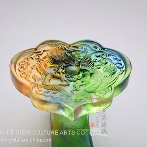 Crystal Glass Liuli Ruyi Dragon Phoenix Chinese Home Lucky Decor Style Wedding Gift thumbnail-2