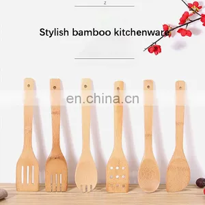 Natural Bamboo Kitchen Tools Cookware Set 6 Pcs Bamboo Wooden Spatula Utensils thumbnail-4