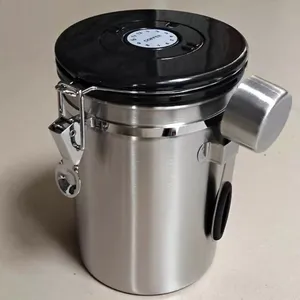 Coffee Powder Storage Tank 304 Stainless Steel Sealed Tank With Exhaust Valve Coffee Bean Seal Tank With Date Lid and Spoon thumbnail-3