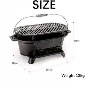 Hibachi Grill - 20 Inch Portable Cast Iron Outdoor Tabletop Grill - Handled Mini Japanese BBQ Charcoal Stove thumbnail-2