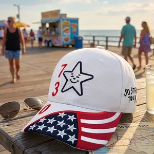 Wholesale Patriotic Theme Campaign Star Pattern Embroidered Hat White Twill Commemorative Baseball Cap thumbnail-2