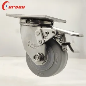Carsun Stainless Steel Heavy Duty Caster Wheels 4-Inch Thermoplastic Rubber TPR Wheels Industrial Swivel Caster With Brakes thumbnail-2